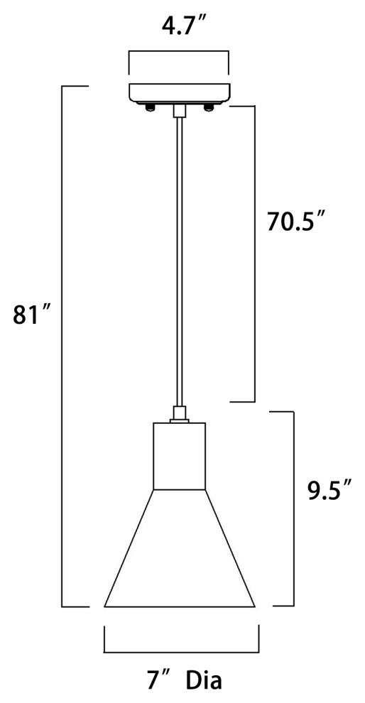 1-Light Matte Black Metal Cone Hanging Kitchen Pendant Light