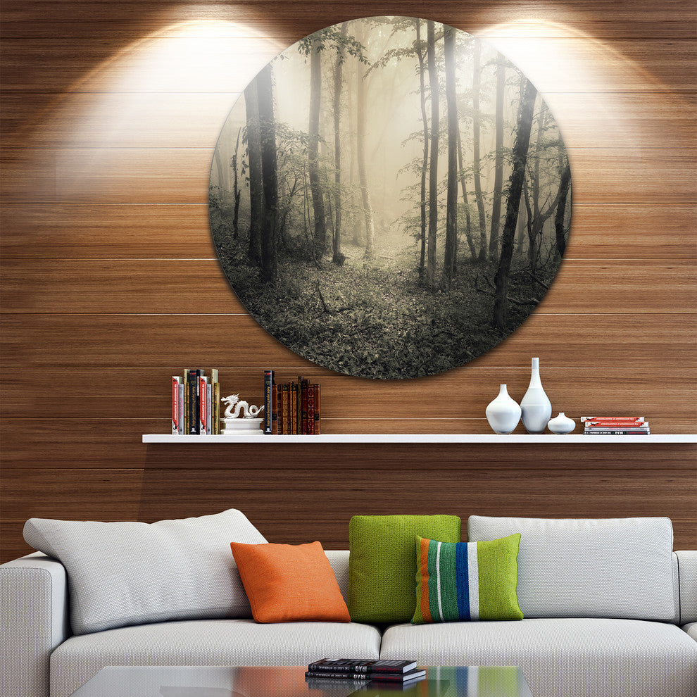 Vintage Style Spring Forest, Landscape Photo Disc Metal Artwork, 23"