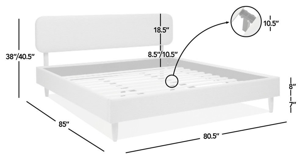 Diego Low Upholstered Platform Bed, Light Gray Polyester, King