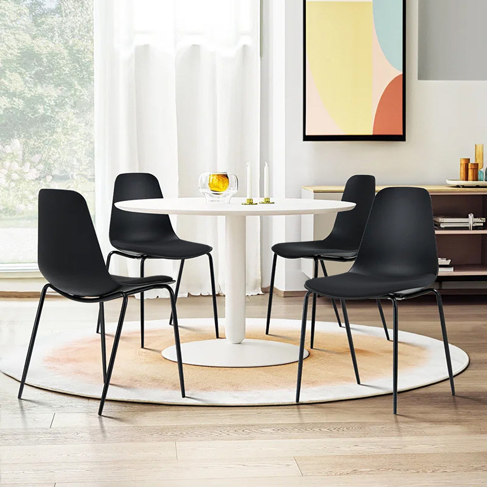 Modern Dining Armless Chairs, Round Seat, Metal Legs, Set of 4, Black