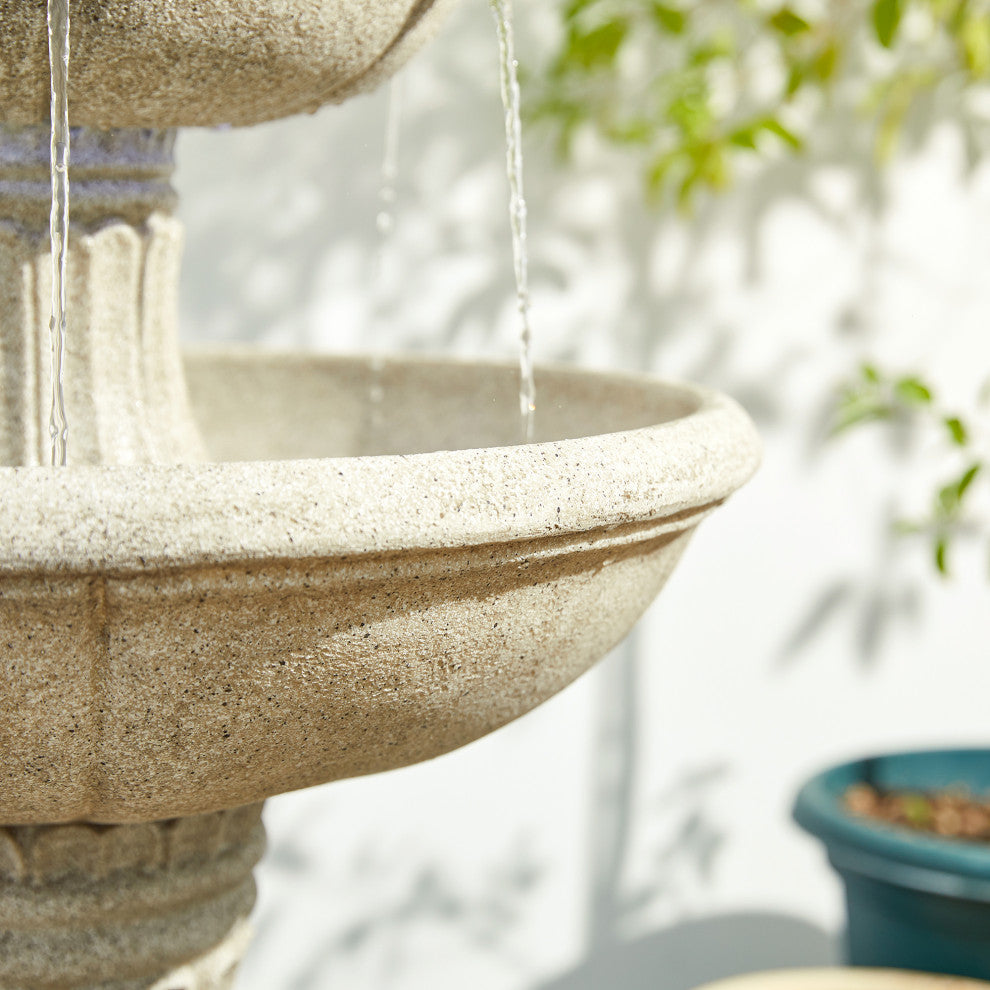 Sand Beige Terrazzo Resin 3-Tier Outdoor Fountain