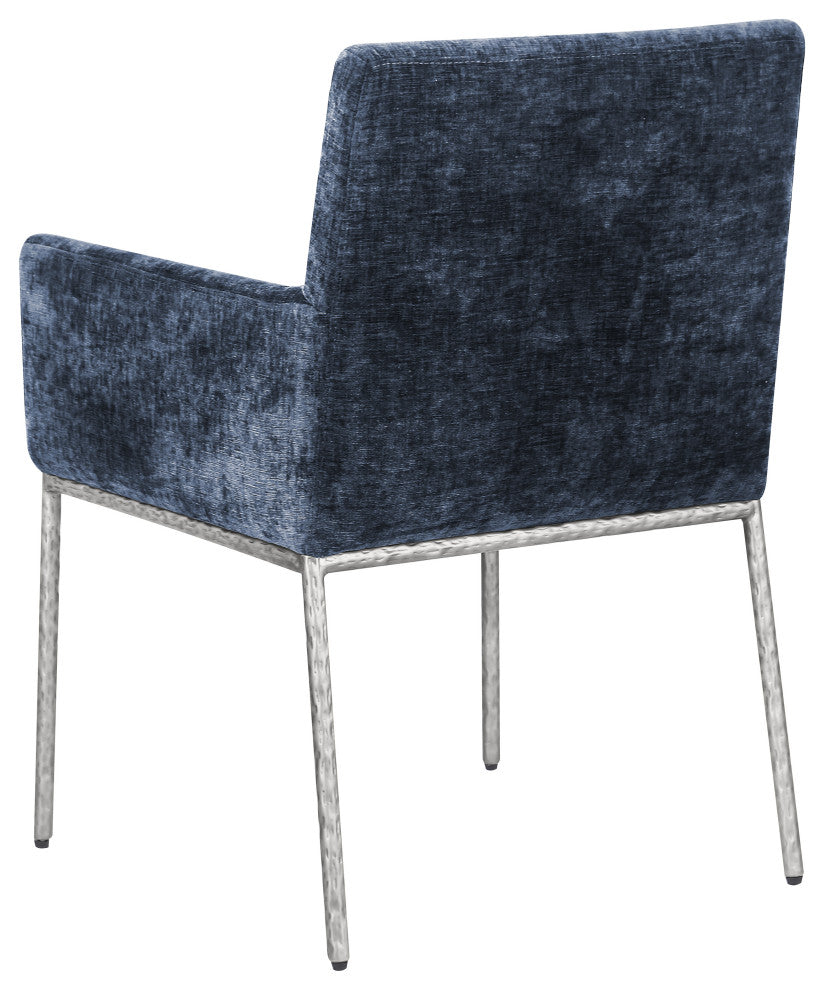 Reeves Upholstered Dining Chair, Navy, Chenille , AC,  Brushed Silver, Set of 2