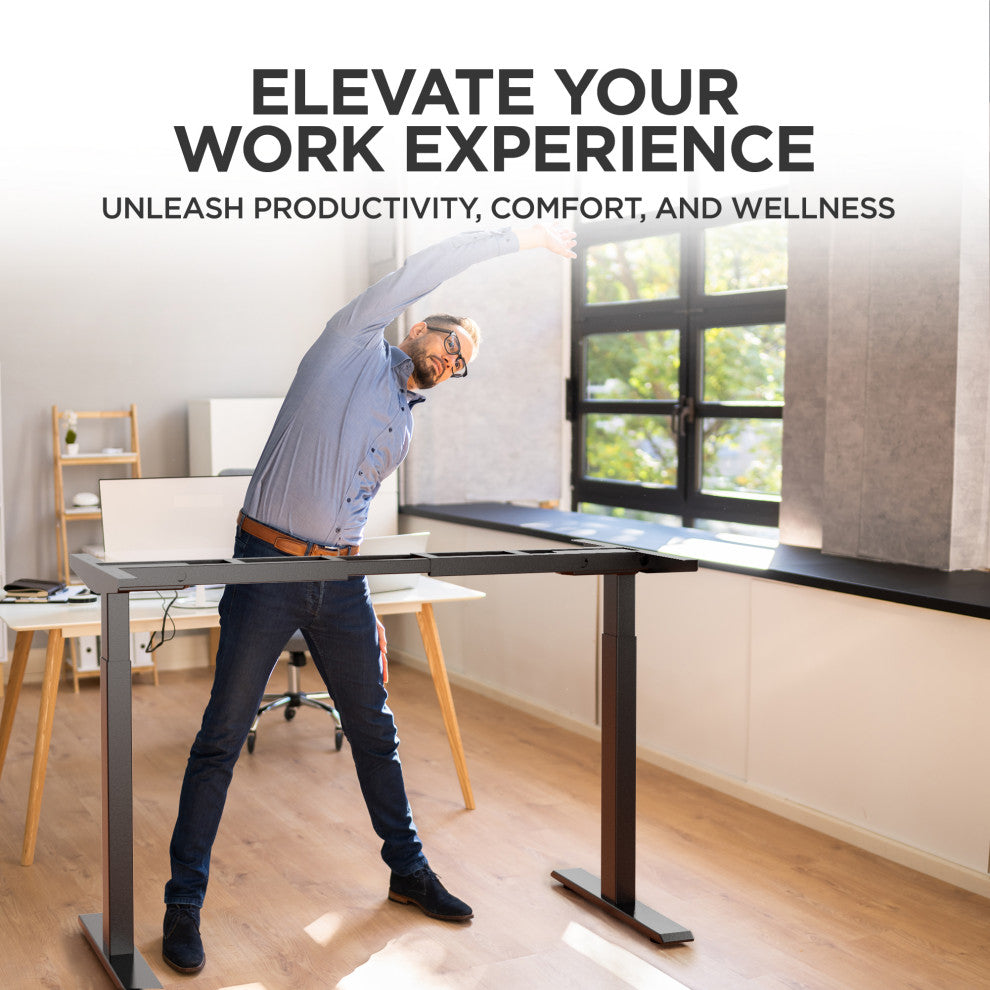 Rise Up Electric Adjustable Height, Width Standing Desk Frame 2 Motors, Black