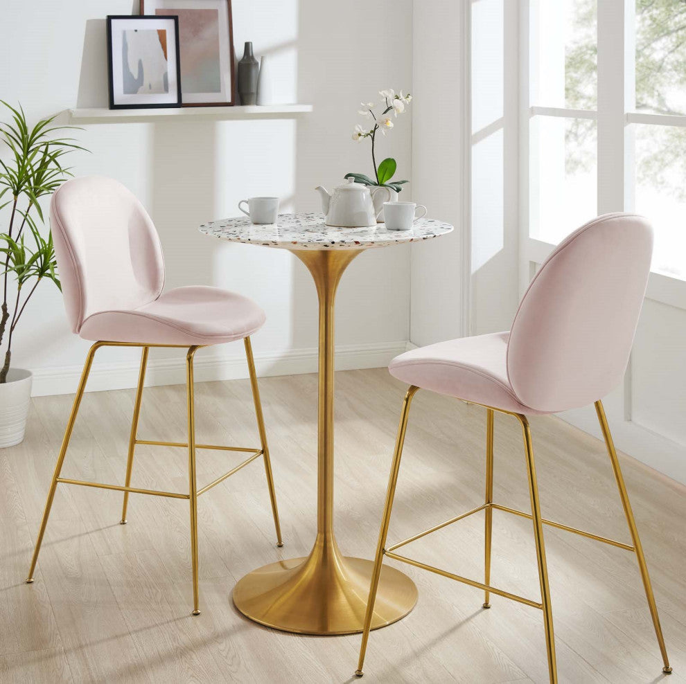 28" Bar Table, Round, White Gold, Metal, Modern, Bar Pub Bistro Hospitality