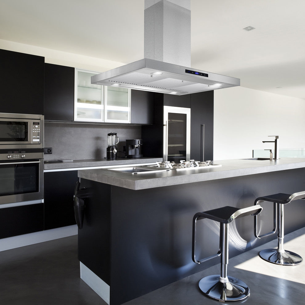 AKDY 36" Convertible Island Mount Range Hood with LED Lights in Stainless Steel