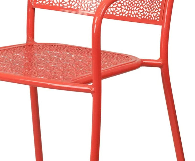 Set of 5 Indoor Outdoor Chair, Rain Flower Seat & Curved Backrest, Coral