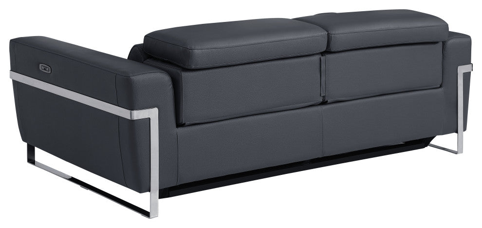 Prato Genuine Italian Leather Modern Sofa, Dark Gray