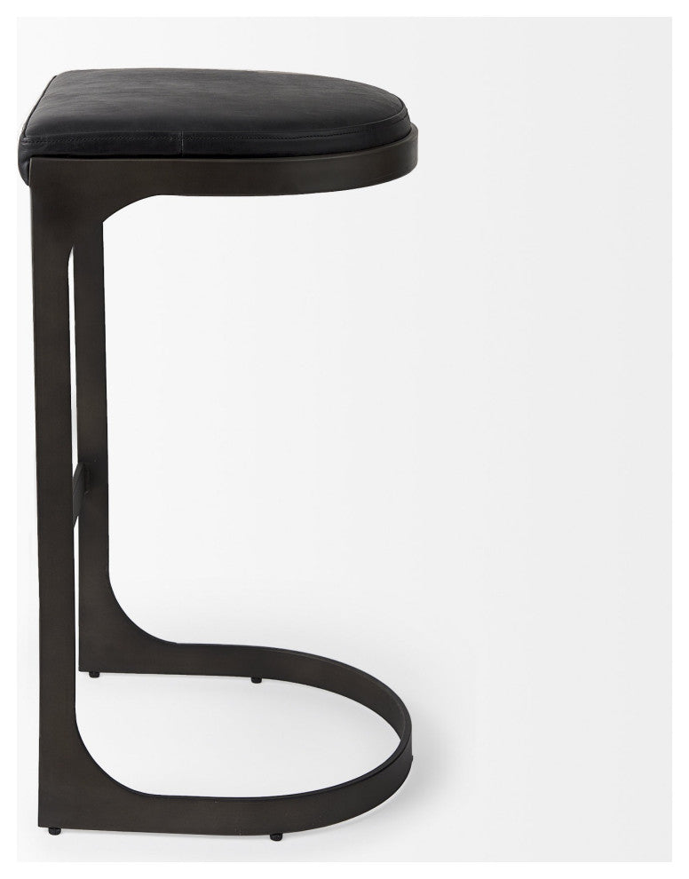 Black Leather C Shape Metal Bar Stool