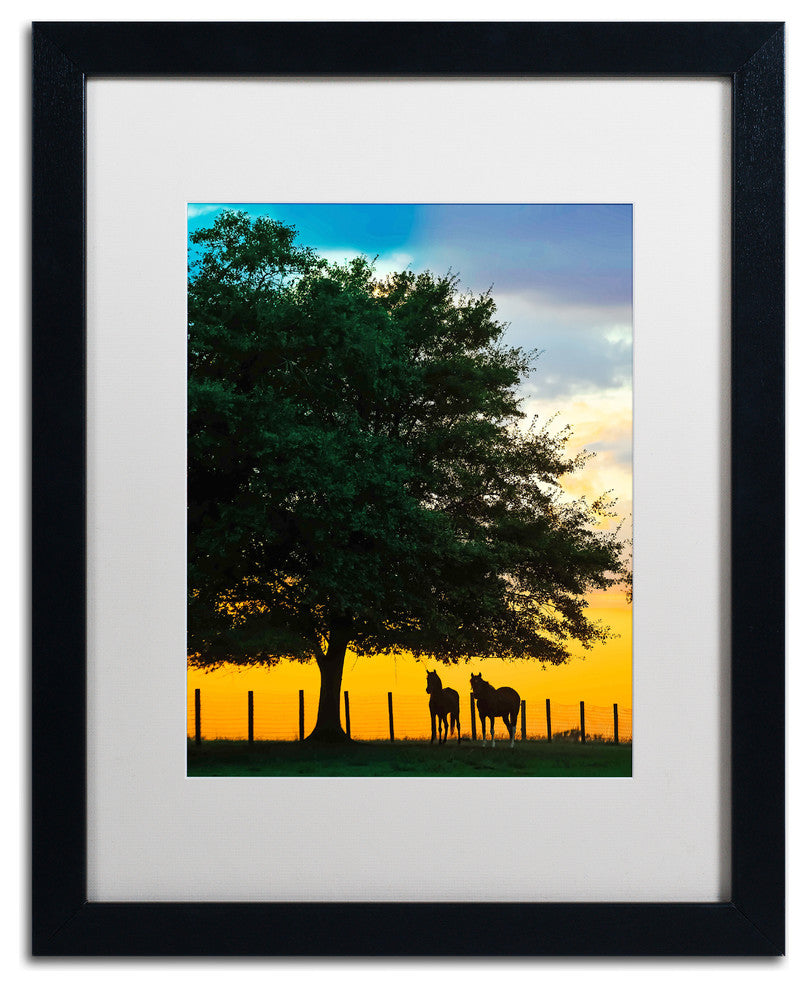 'Horse Sunset' Matted Framed Canvas Art by Preston