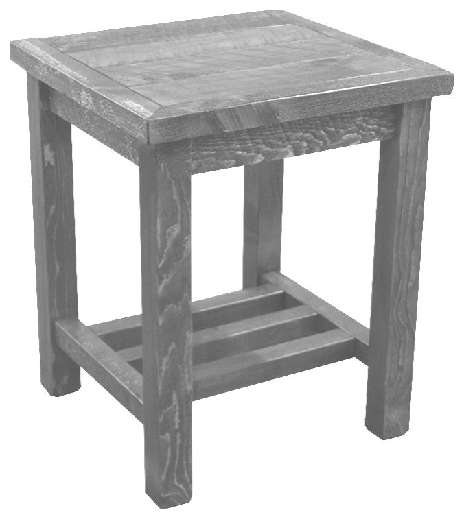 Rustic Barn Wood Style Timber Peg Open End Table, Thunder White