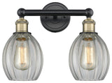 Eaton 2-Light 15" Bath Vanity Light, Black Antique Brass Finish, Clear Shade