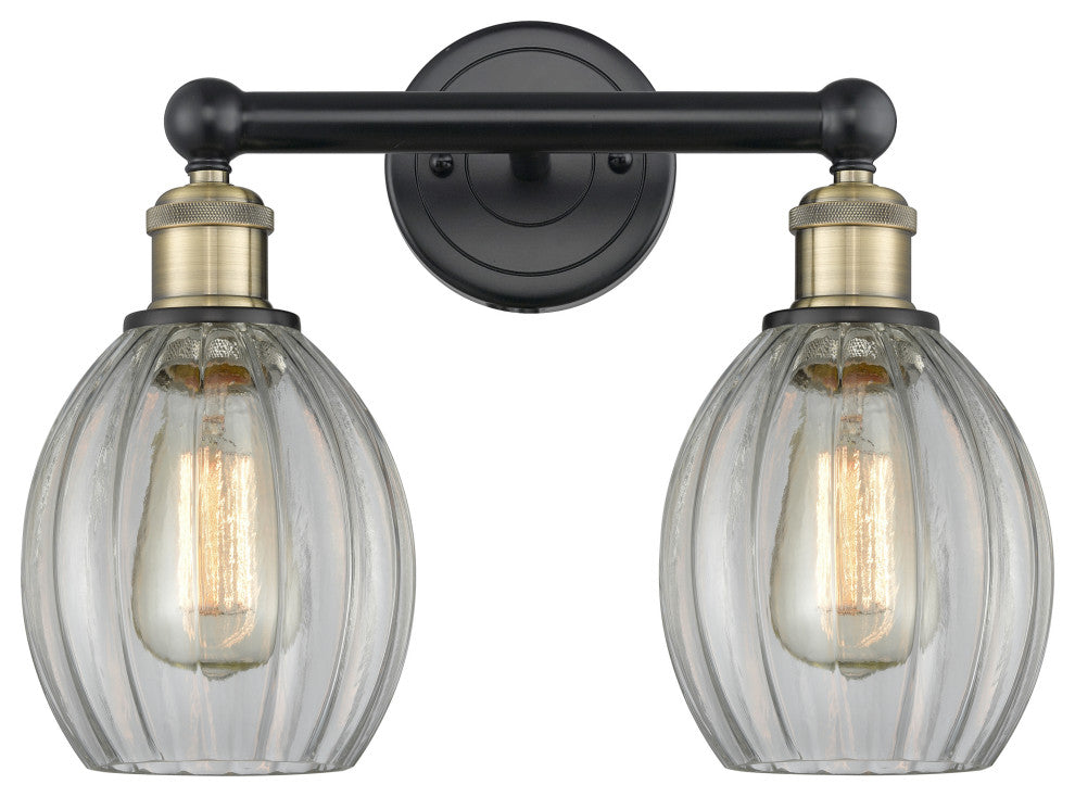Eaton 2-Light 15" Bath Vanity Light, Black Antique Brass Finish, Clear Shade