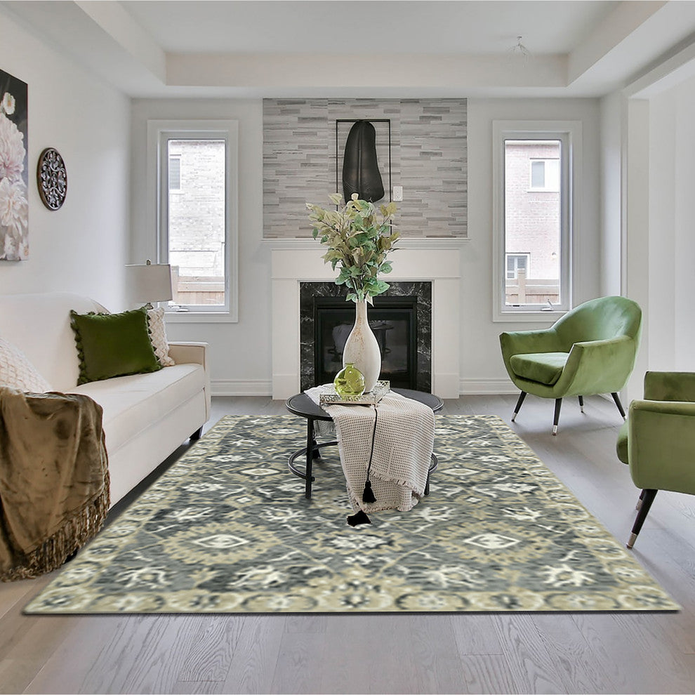 Romania Newburg Area Rug, Gray, 9' x 13', Floral