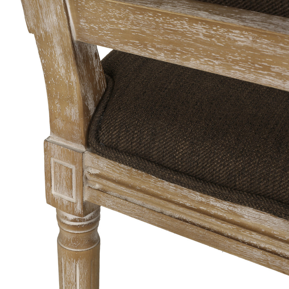 Merlene French Country Fabric Upholstered Wood 5-Piece Circular Dining Set, Natural/Brown