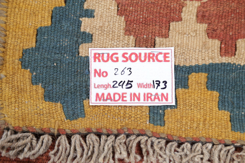 Consigned, Kilim Oriental Traditional Hand-Woven Persian Area Rug, Orange, 6x11