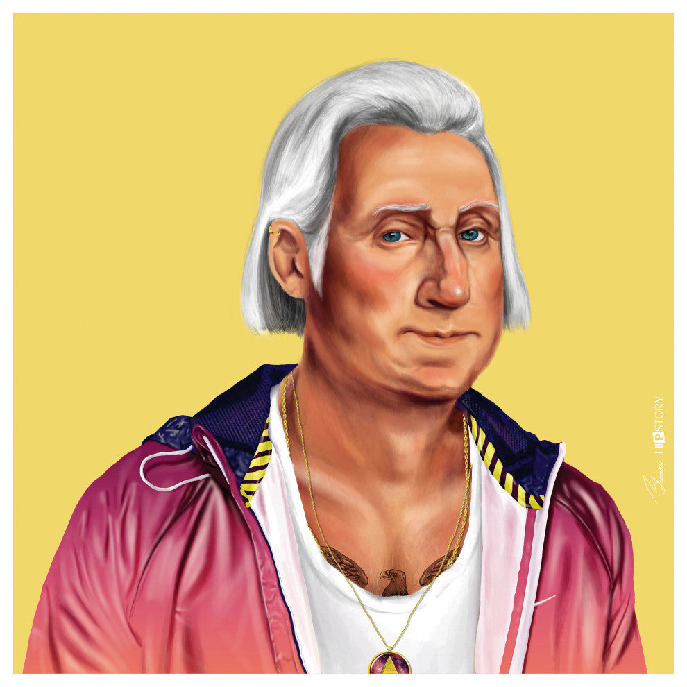 "Hip George Washington" Frameless Reverse Printed Tempered Art Glass Wall Art