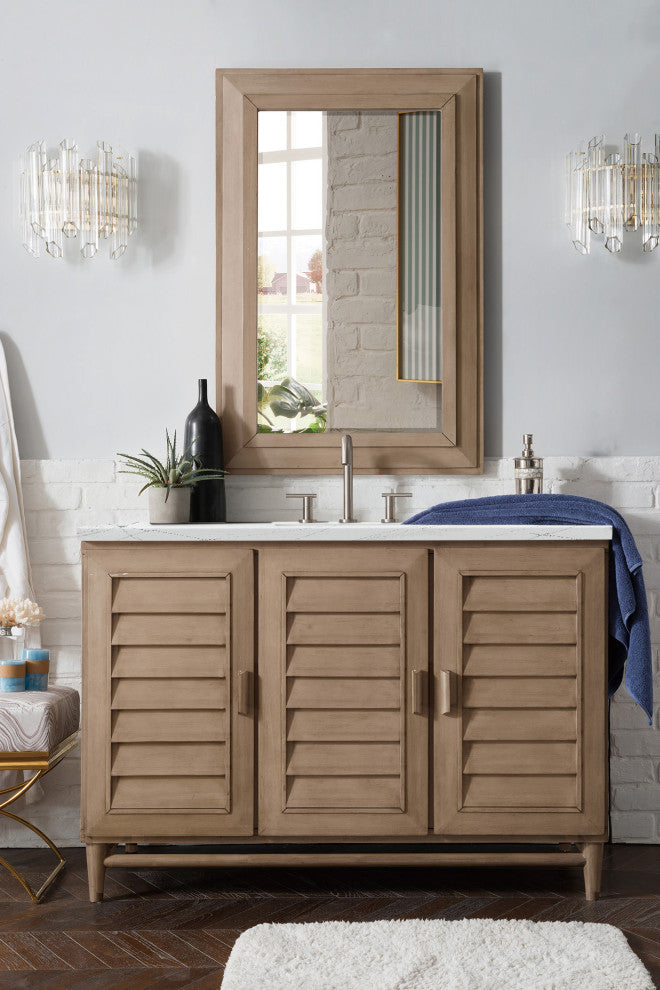 James Martin 620-V48-WW-3ENC 48" Single Vanity White Washed Walnut + Quartz Top