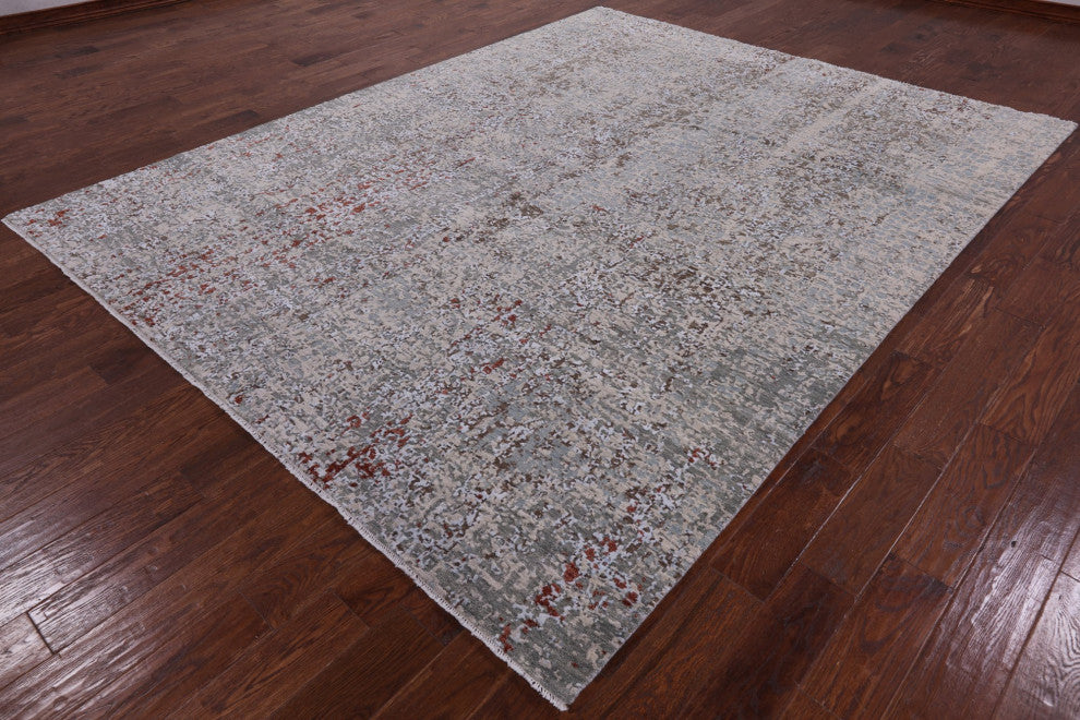 8' 1" X 10' 4" Handmade Contemporary Wool and Silk Rug Q4553