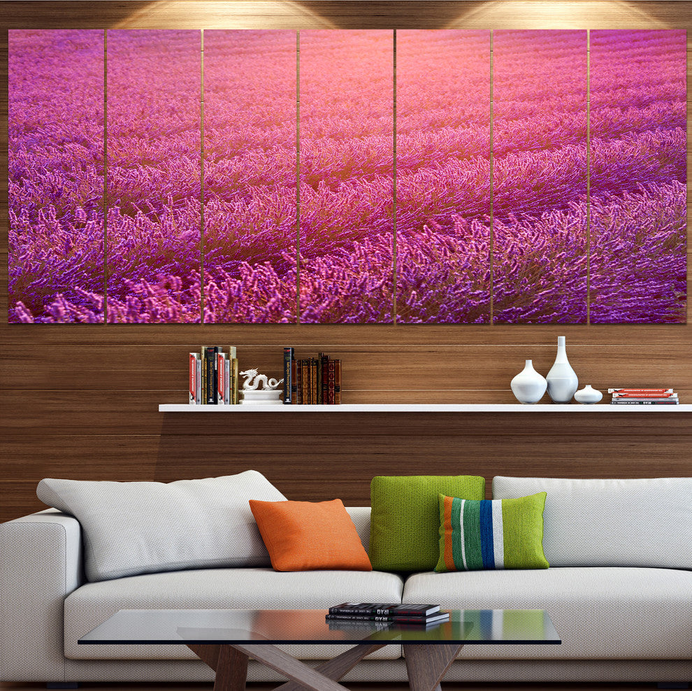 Lavender Field and Ray of Light, Floral Canvas Art Print, 83"x32", 7 Panels
