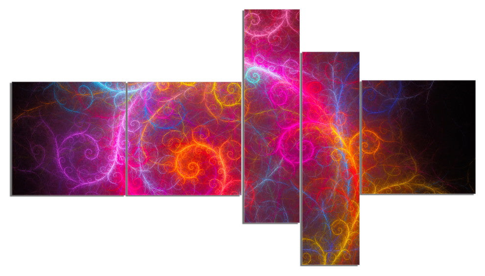 Beautiful Pink Pattern on Black, Abstract Wall Art Canvas, 60"x32", 5 panels
