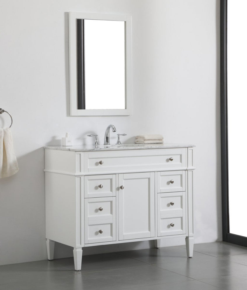 Home Living Vanity with Carrara White Marble Countertop, White, 42", Single Sink