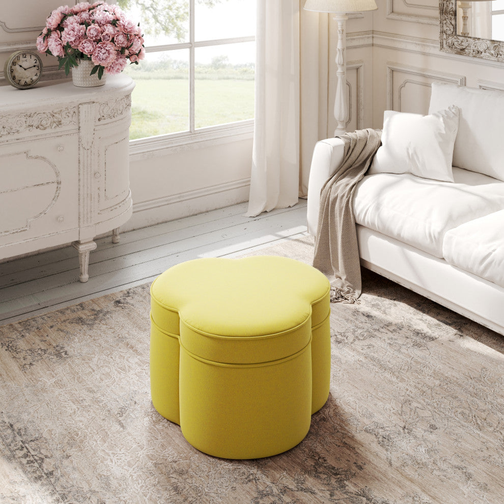 Rustic Manor Jalayah Ottoman, Upholstered, Velvet, Yellow