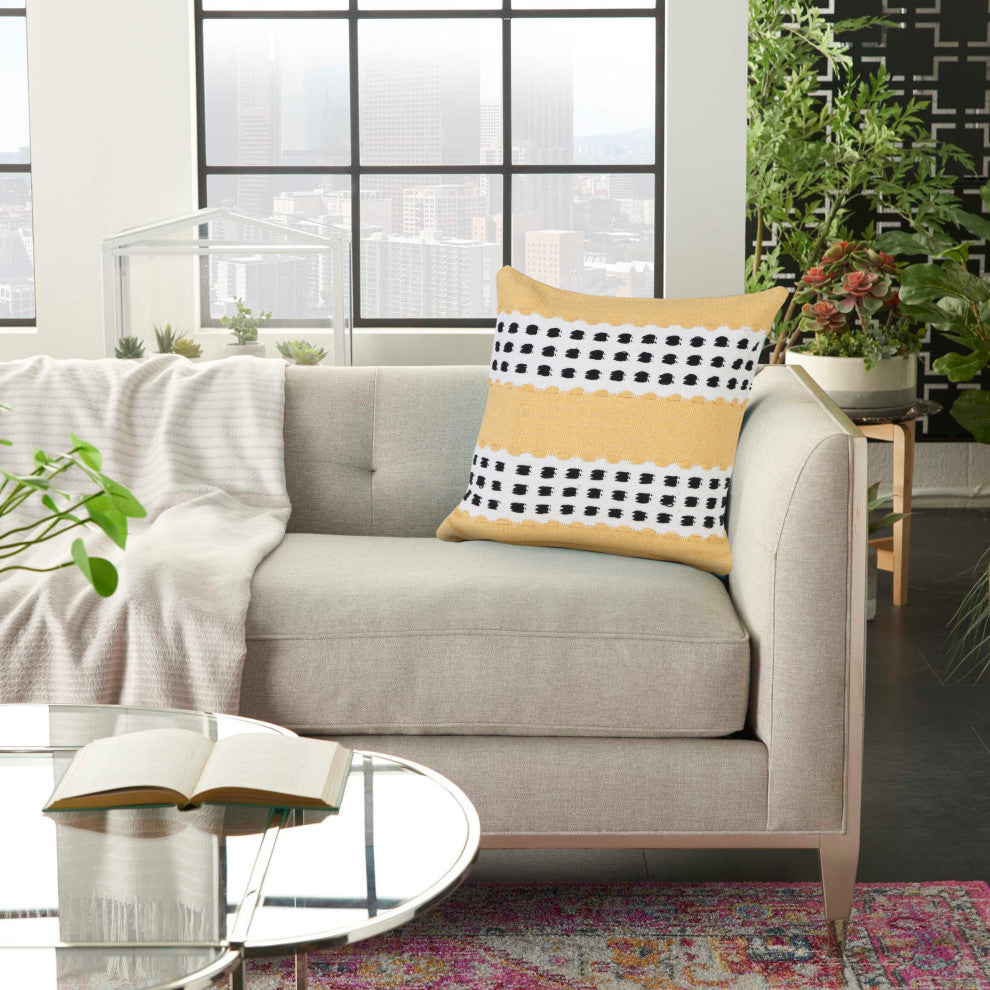 Ox Bay Handwoven Yellow/Black Stripe Organic Cotton Pillow Cover, 20"x20"