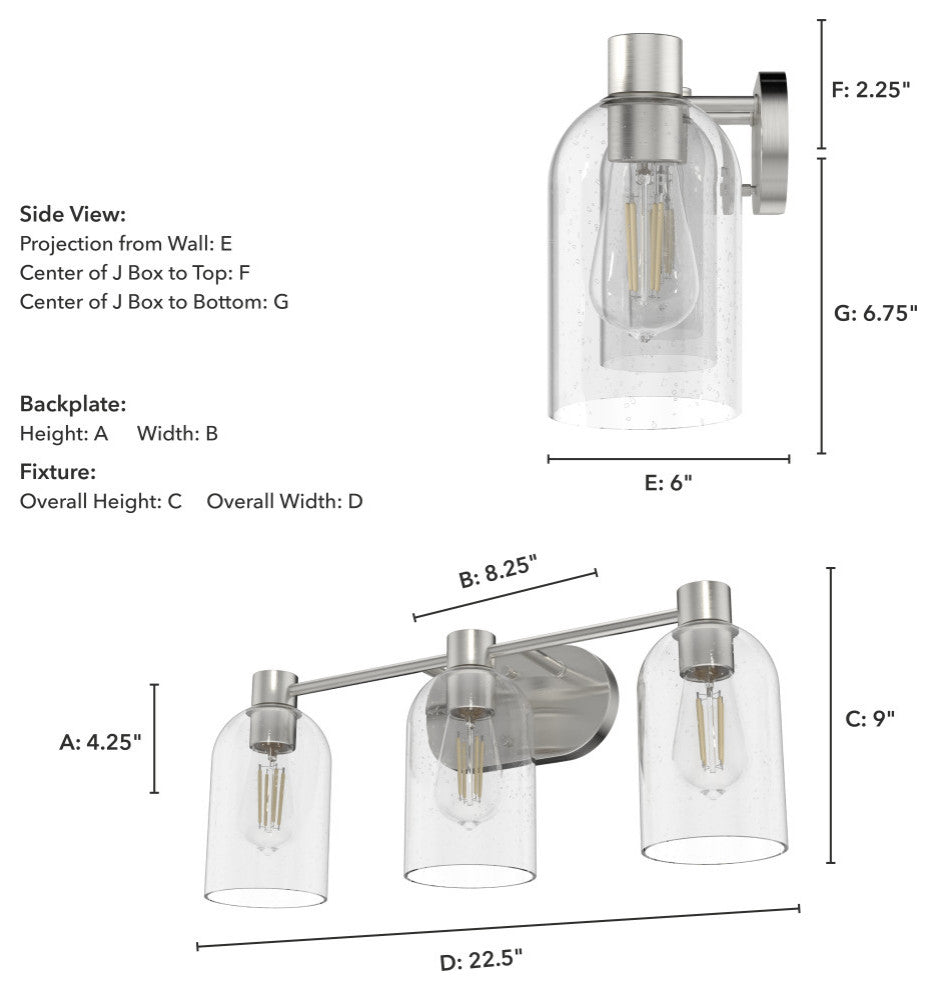 Hunter Lochemeade Brushed Nickel 3 Light Vanity Wall Light Fixture
