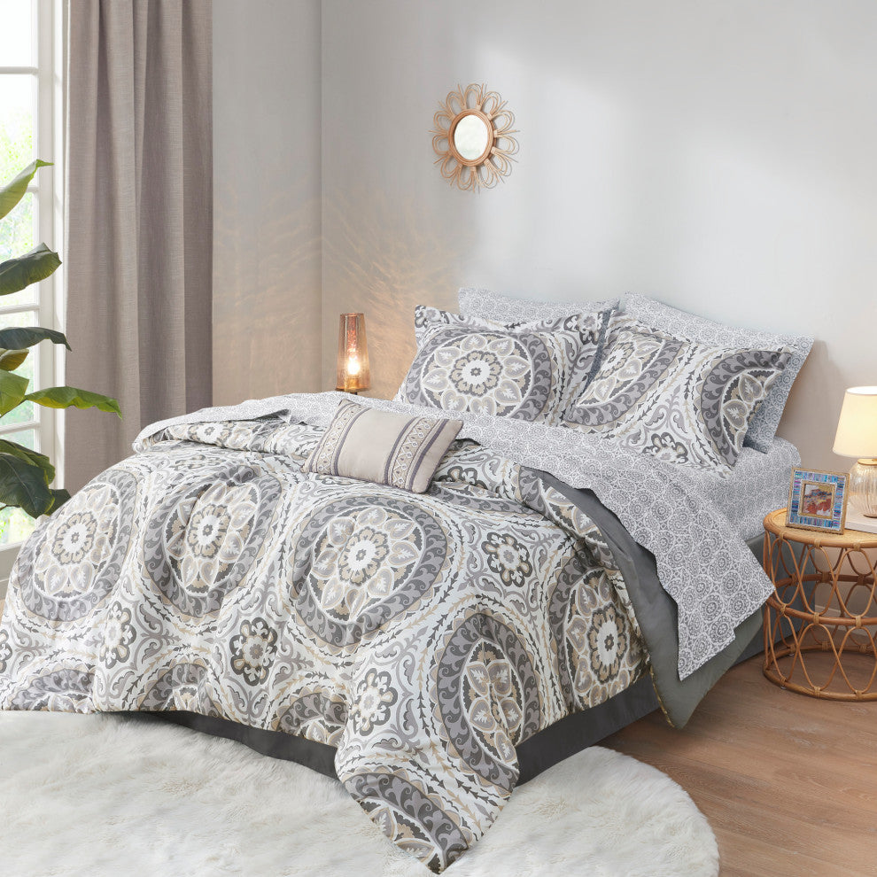 Madison Park Microfiber Printed 7-Piece Comforter Set, Twin