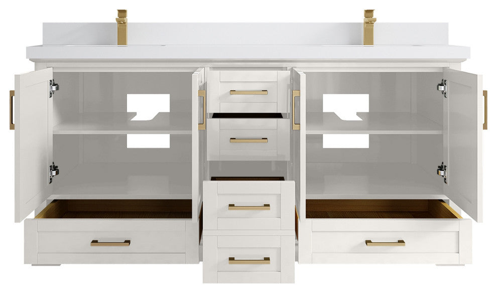 Boston 72" Double Sink Bath Vanity in Alabaster 2" White Quartz