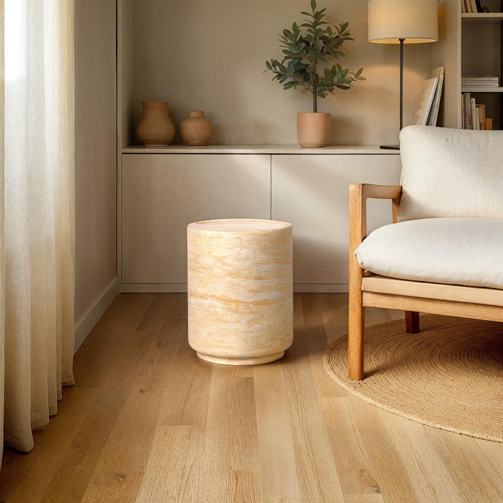 Courtyard Concrete Side Table, Light Travertine