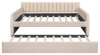 Gewnee Full Size Upholstered Daybed with Trundle,Beige