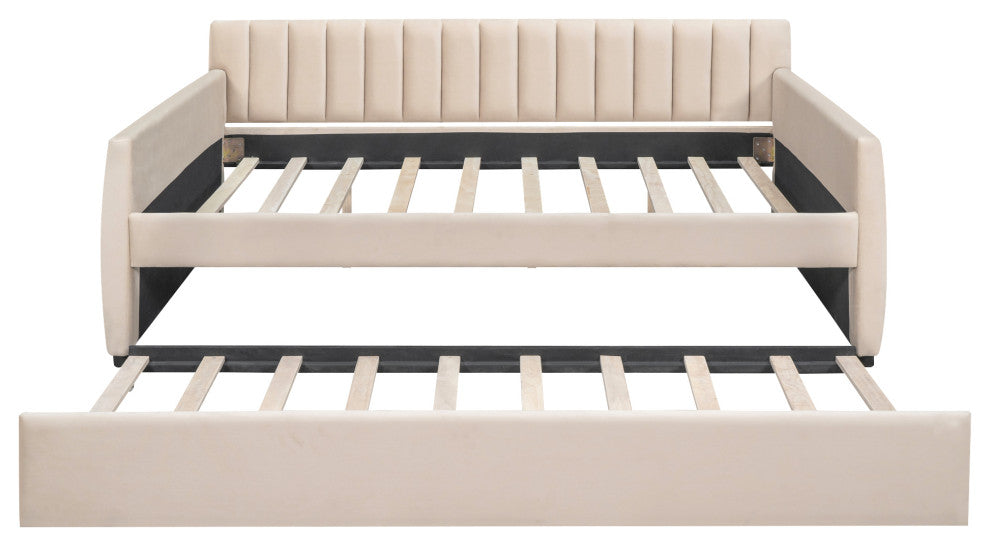 Gewnee Full Size Upholstered Daybed with Trundle,Beige