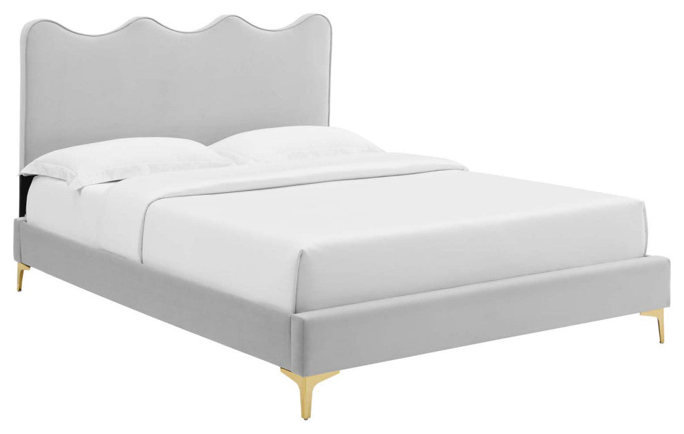 Current Performance Velvet Twin Platform Bed, Light Gray