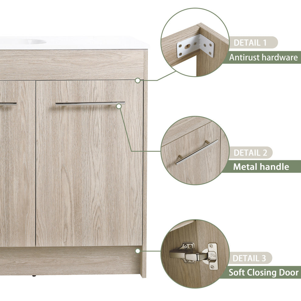 48 Inch Plywood Freestanding Bathroom Vanity With Resin Sink and Two Shelves