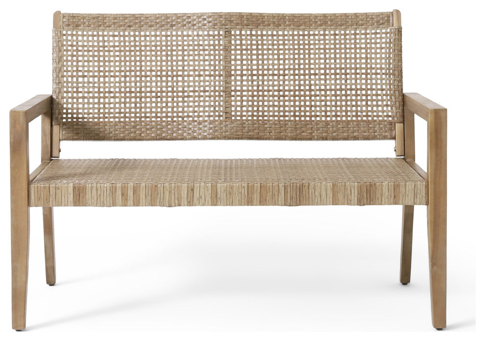 Elmcrest Outdoor Wicker and Acacia Wood 4 Seater Chat Set