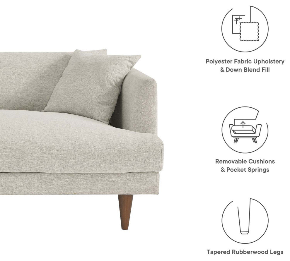 Zoya Down Filled Overstuffed Sofa, Ivory Fabric