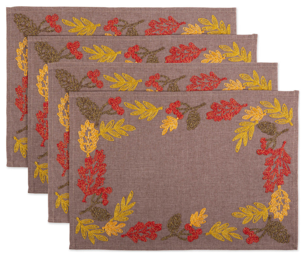 Shimmering Leaves Embroidered Placemat, Set Of  4