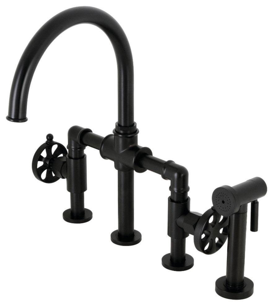 KS2330RX Belknap Bridge Kitchen Faucet With Brass Sprayer, Matte Black