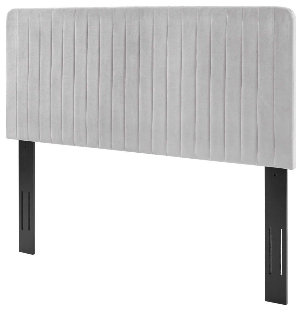 Tufted Headboard, King Size, Velvet, Light Gray, Modern Contemporary