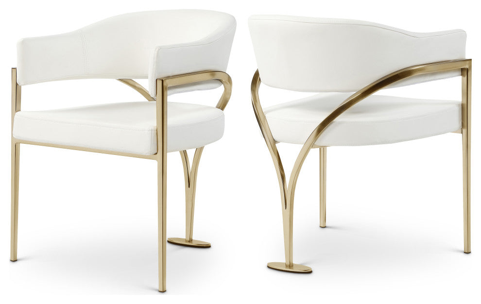 Madelyn Upholstered Dining Chair, Set of 2, Cream, Vegan Leather, Gold Finish