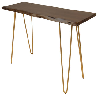 Seti Live Edge Console Table, Elm and Gold