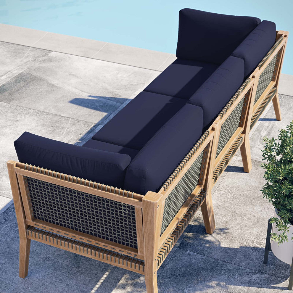 Clearwater Outdoor Patio Teak Wood Sofa, Gray Navy