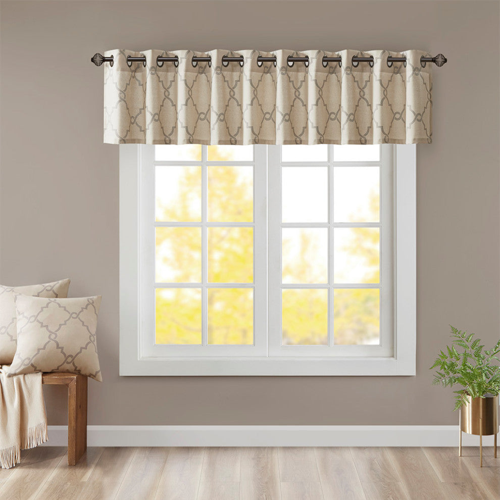 Madison Park Saratoga Fretwork Print Grommet Top Window Valance, Beige