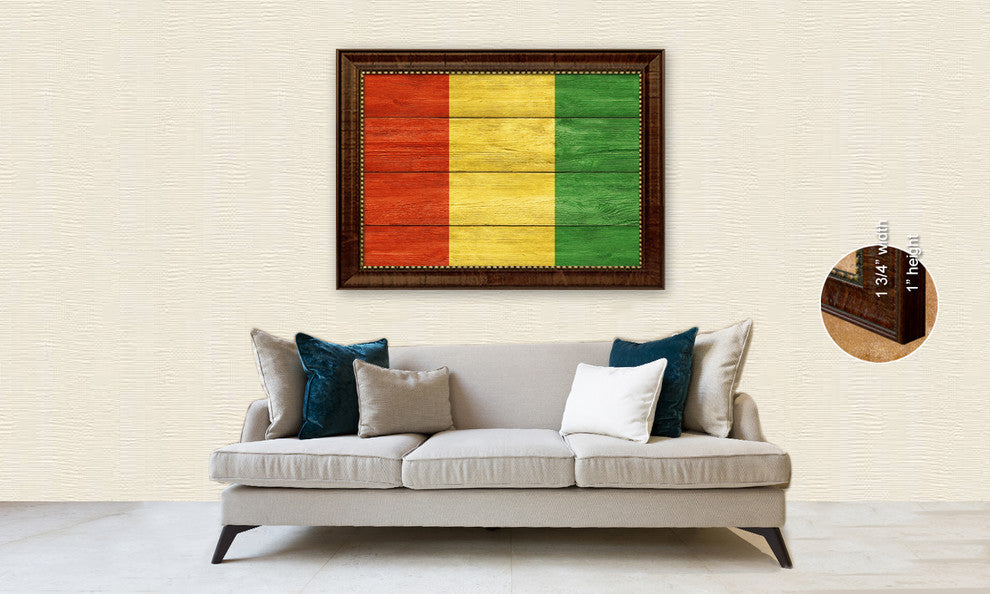 Guinea Country Textured Flag Print With Brown Gold Frame, 15"X21"