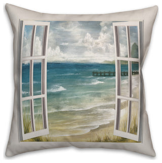 Dark Beach Window 18x18 Indoor/Outdoor Pillow