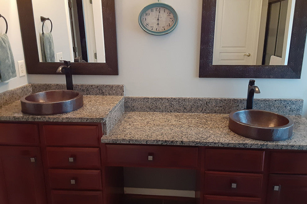 15" Small Round Skirted Vessel Hammered Copper Bathroom Sink
