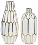 Benzara BM246946 Vase With Honeycomb Geometric Design, 2-Piece Set, White/Gold