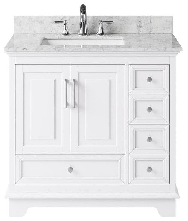 36" Single Sink Bathroom Vanity With Carrara Marble Top