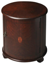 Classic Walnut Veneer Brass Drum Table - Handcrafted